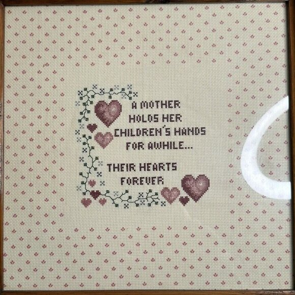 Cross/Needle point Other - Framed Cross Stitch Mother Holds Her Children Hands for A While Their Hearts